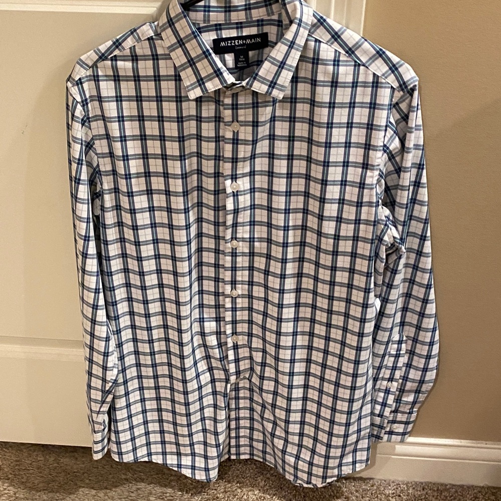 Mizzen+Main Navy and White Plaid Men's Shirt